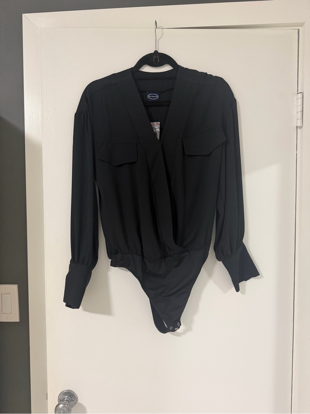 Black Wrap V-Neck Long-Sleeve Bodysuit